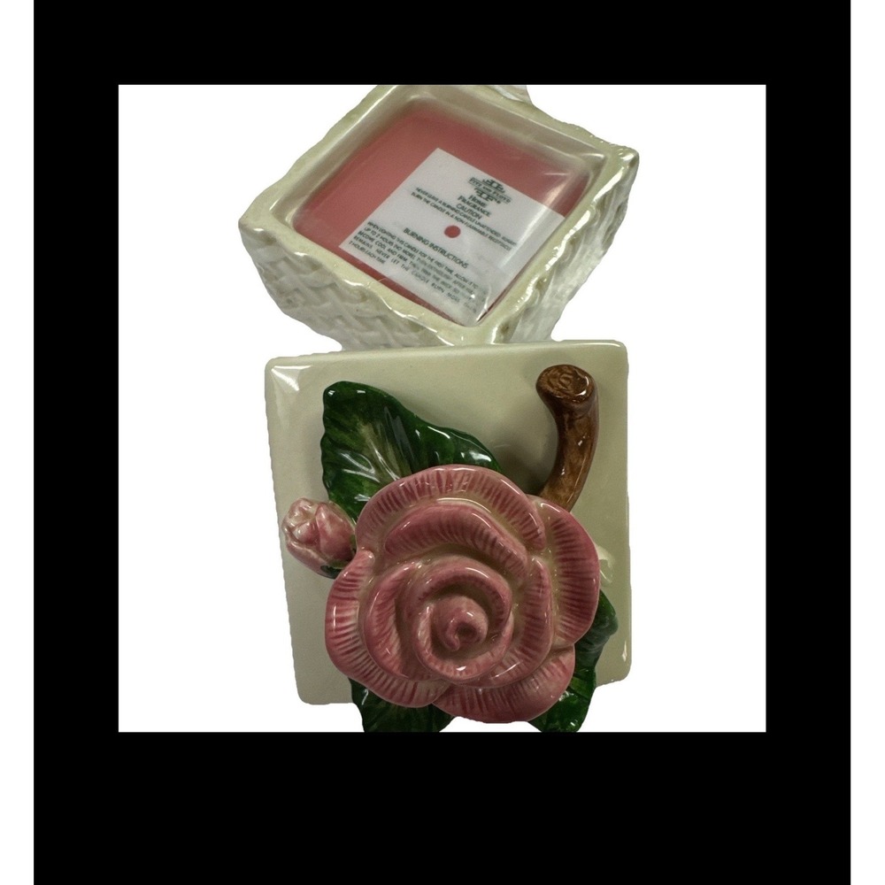 Fitz and Floyd Ceramic Rose Candle Jar Pink Floral Basketweave Home Fragrance